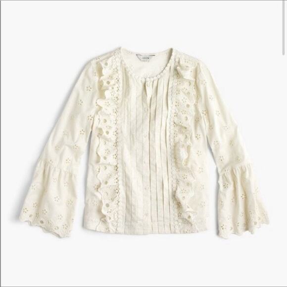 J. Crew Ivory White Daisy Floral Eyelet Blouse - Picture 2 of 7